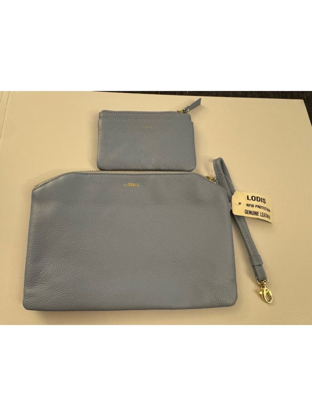 2 Piece Set LODIS Leather Wristlet & Wallet Powder Blue HM5